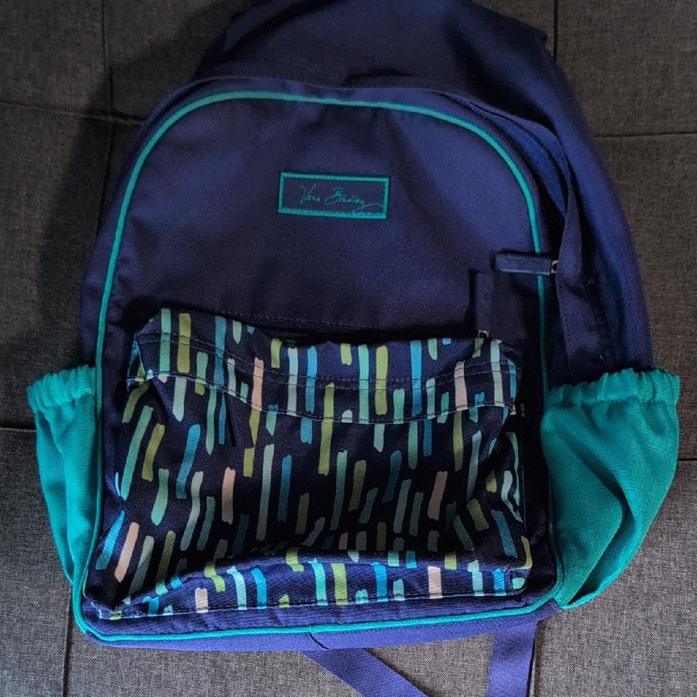 Vera Bradley Blue and Teal Backpack with Patterned Pocket